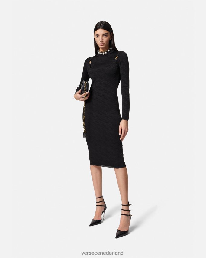 Versace Medusa \'95 la greca gebreide midi-jurk vrouwen zwart kleding J2T4F438
