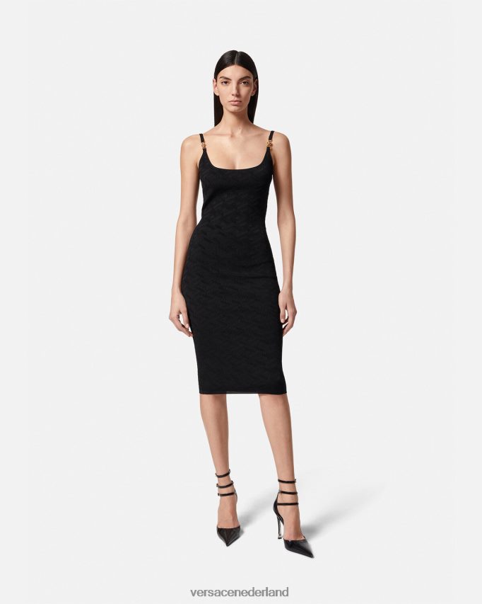 Versace Medusa \'95 la greca gebreide midi-jurk vrouwen zwart kleding J2T4F438