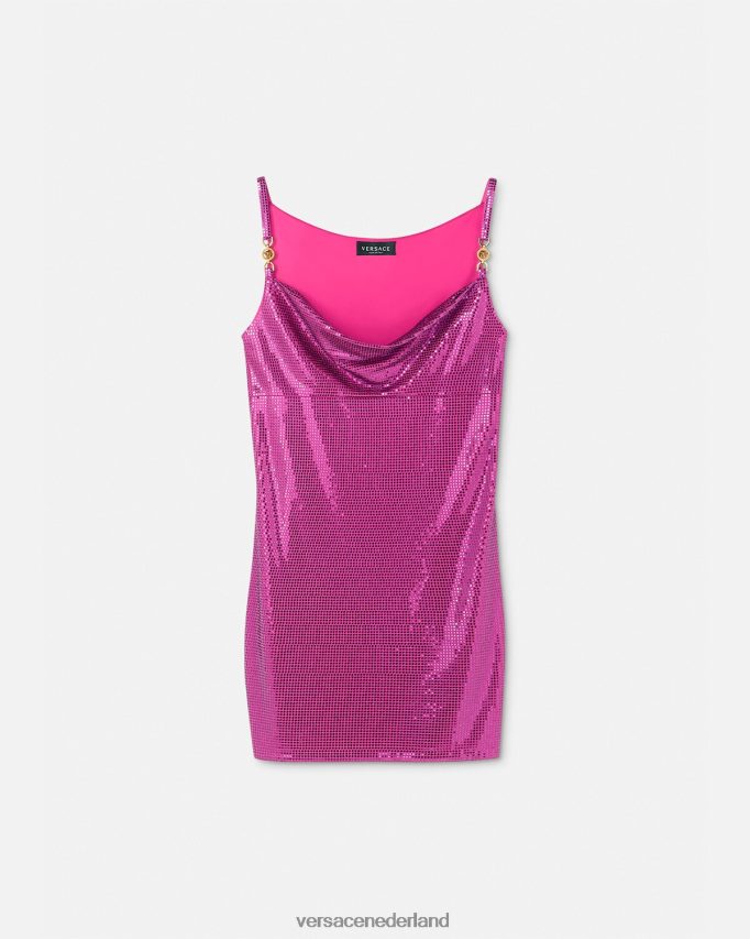 Versace Medusa '95 mini-jurk van metaalgaas vrouwen fuchsia kleding J2T4F463
