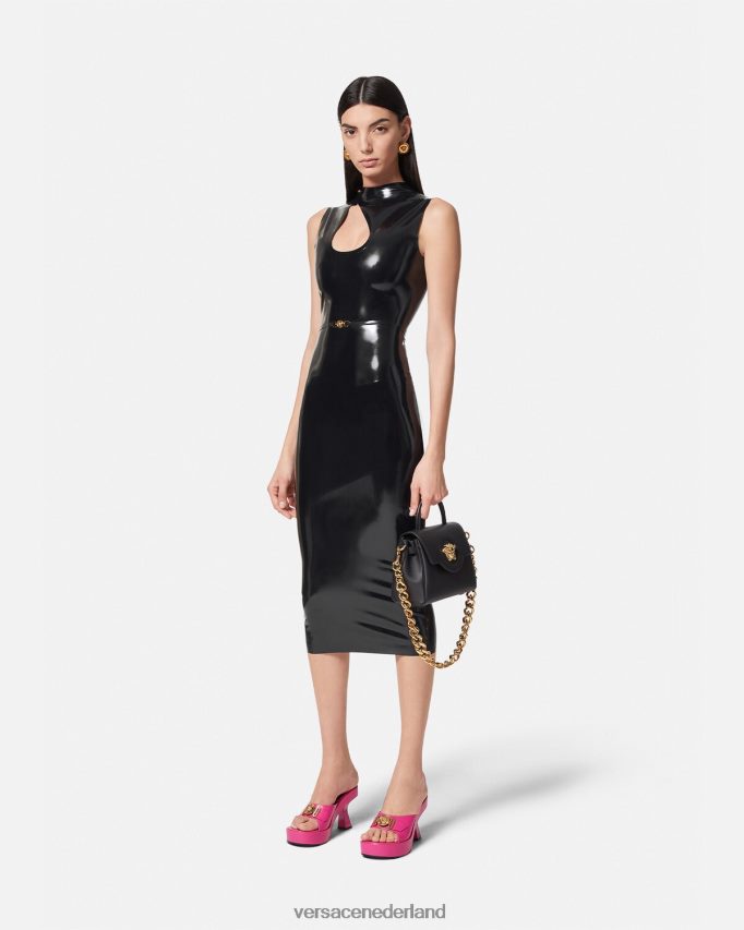 Versace Medusa biggie latex uitgesneden jurk vrouwen zwart kleding J2T4F466