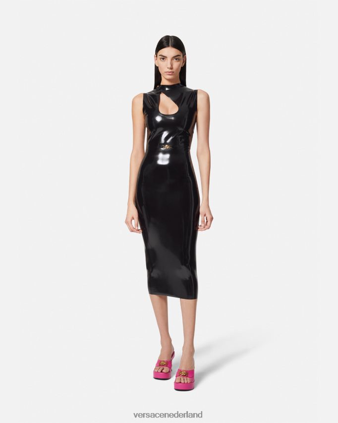 Versace Medusa biggie latex uitgesneden jurk vrouwen zwart kleding J2T4F466
