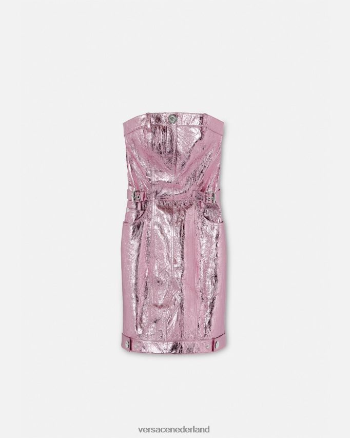 Versace Medusa mini-jurk van metallic leer vrouwen roze kleding J2T4F414