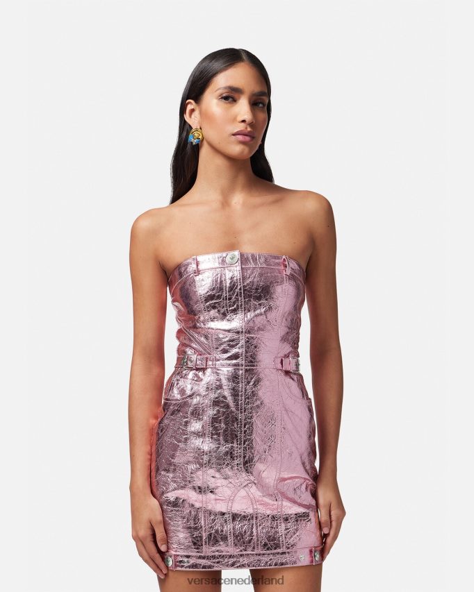 Versace Medusa mini-jurk van metallic leer vrouwen roze kleding J2T4F414