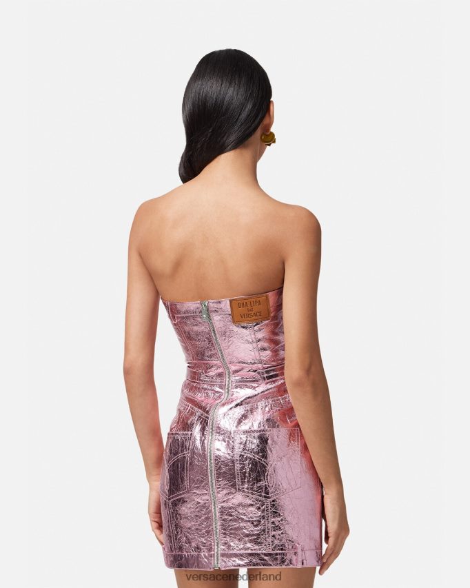 Versace Medusa mini-jurk van metallic leer vrouwen roze kleding J2T4F414