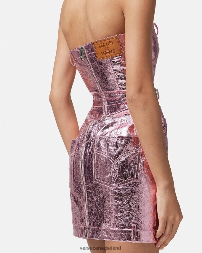 Versace Medusa mini-jurk van metallic leer vrouwen roze kleding J2T4F414