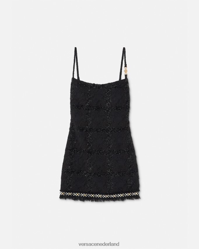 Versace Medusa mini-jurk van tweed met spikes vrouwen zwart kleding J2T4F477