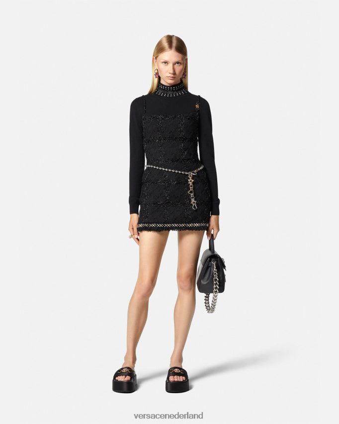 Versace Medusa mini-jurk van tweed met spikes vrouwen zwart kleding J2T4F477
