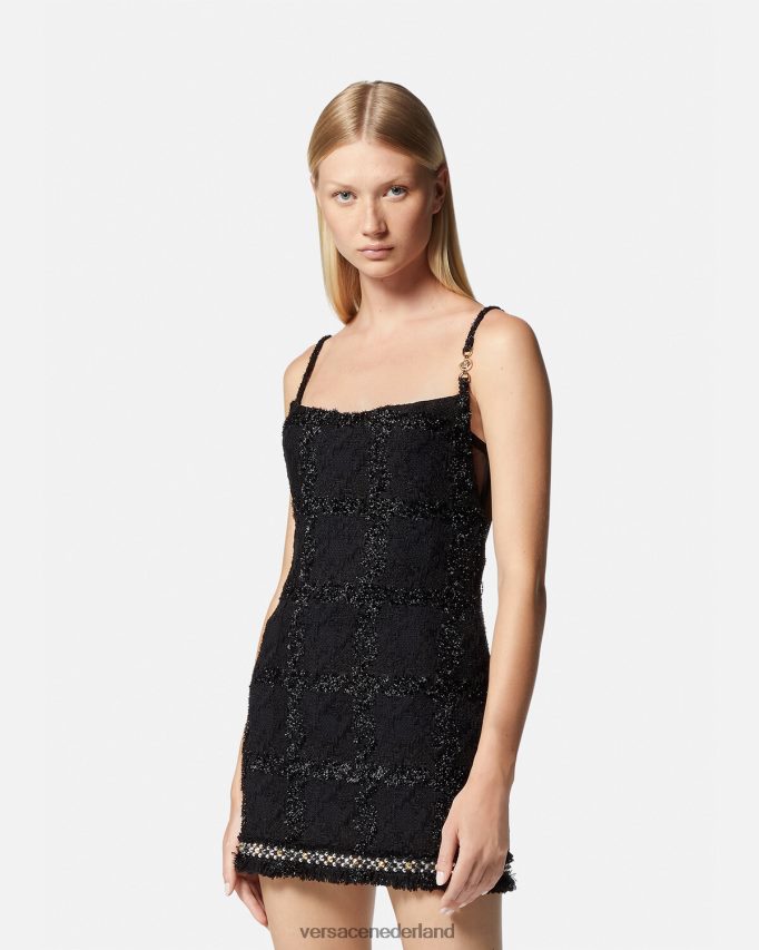 Versace Medusa mini-jurk van tweed met spikes vrouwen zwart kleding J2T4F477