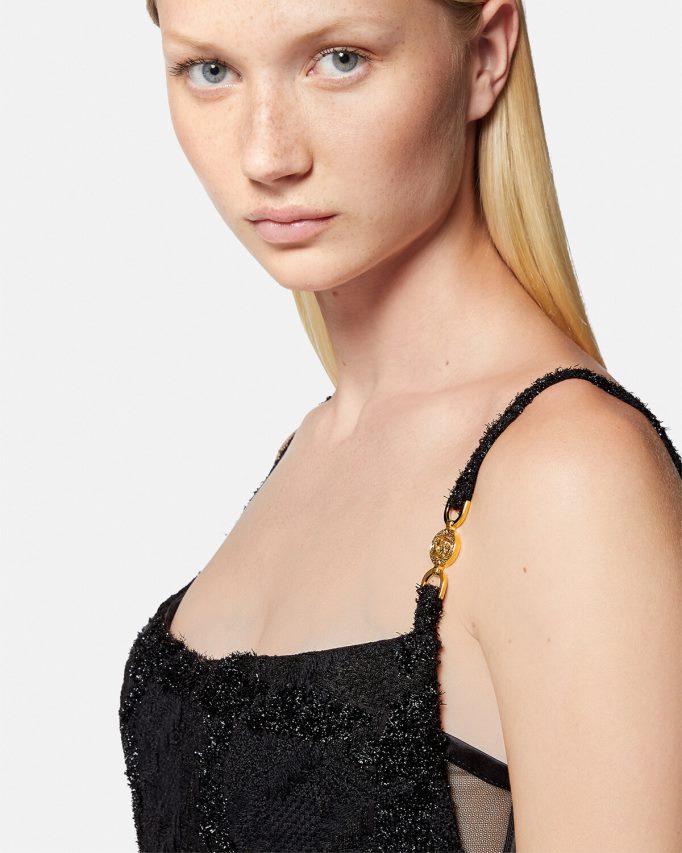 Versace Medusa mini-jurk van tweed met spikes vrouwen zwart kleding J2T4F477