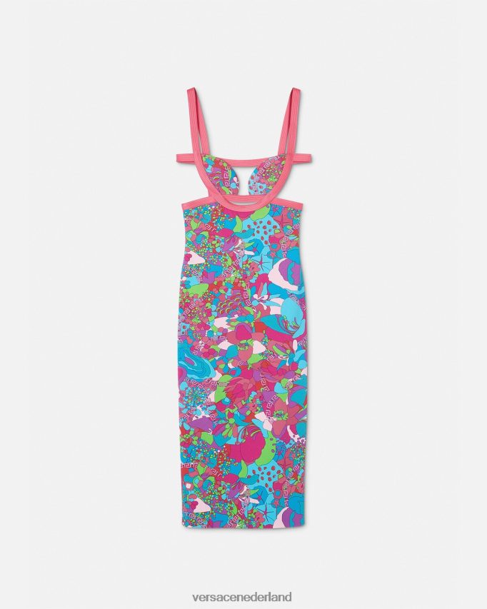 Versace Midi-jurk met bloemenuitsnijding in de zomer vrouwen afdrukken kleding J2T4F413