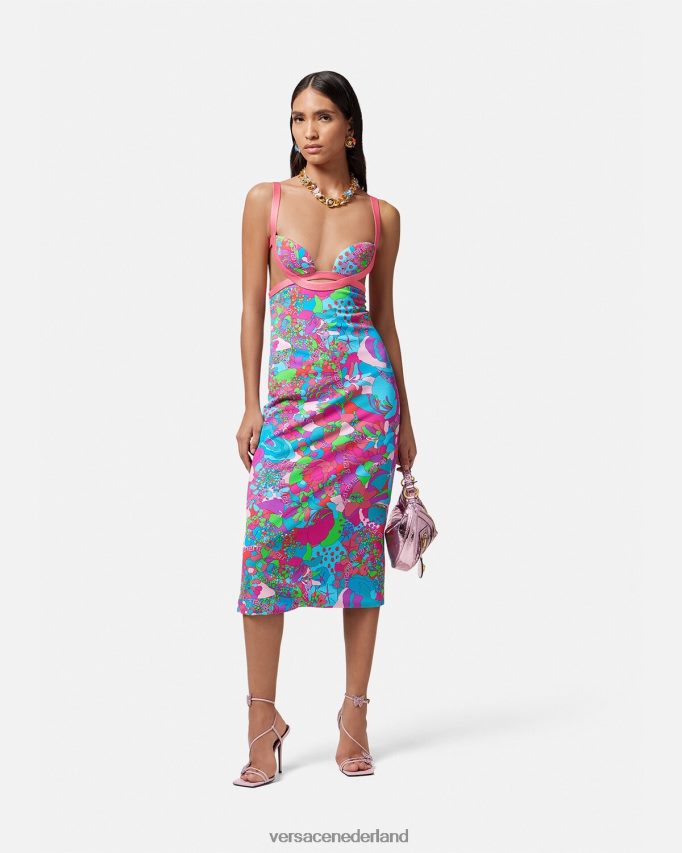 Versace Midi-jurk met bloemenuitsnijding in de zomer vrouwen afdrukken kleding J2T4F413