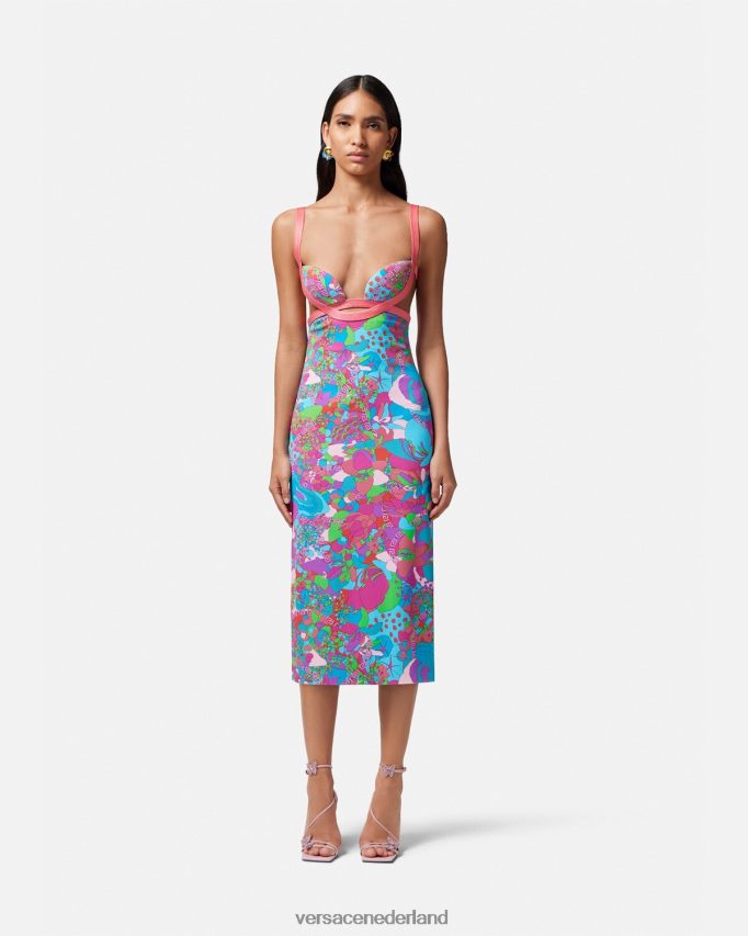 Versace Midi-jurk met bloemenuitsnijding in de zomer vrouwen afdrukken kleding J2T4F413