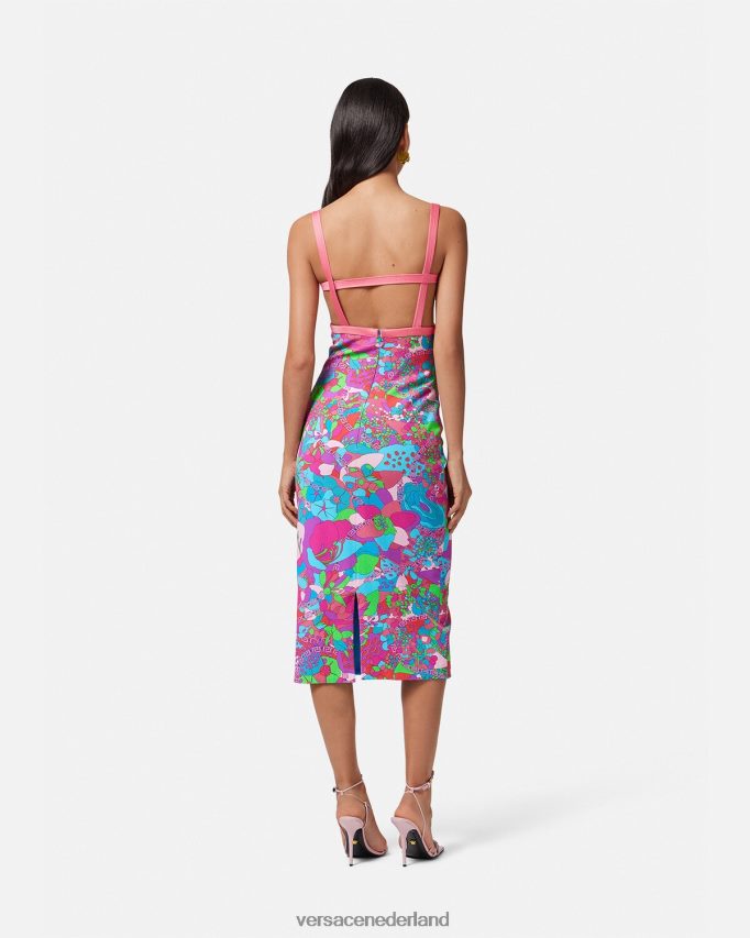 Versace Midi-jurk met bloemenuitsnijding in de zomer vrouwen afdrukken kleding J2T4F413