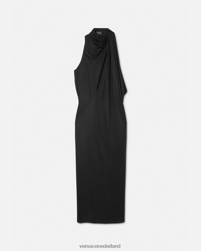 Versace Midi-jurk met halterhals en uitgesneden halslijn vrouwen zwart kleding J2T4F453