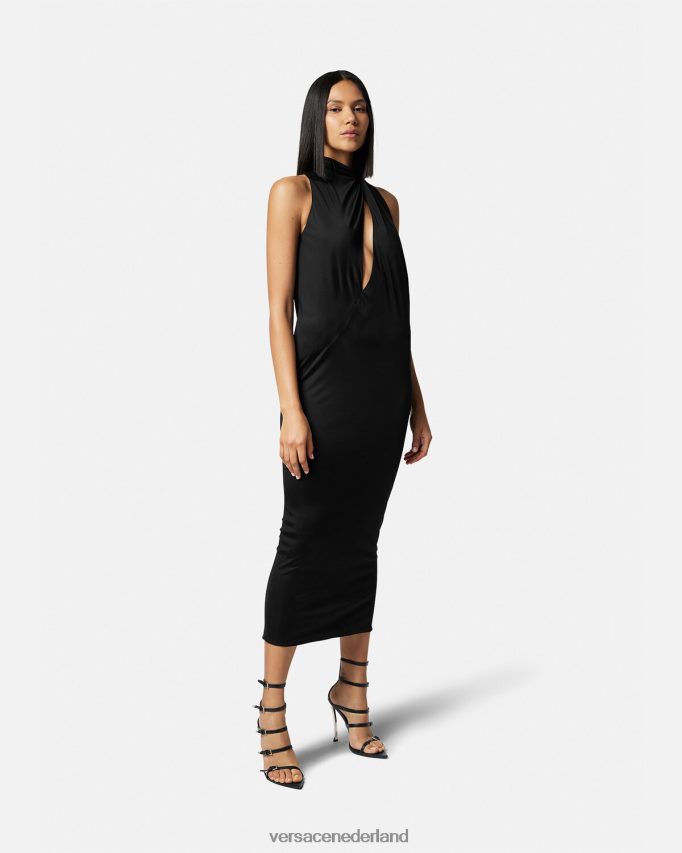 Versace Midi-jurk met halterhals en uitgesneden halslijn vrouwen zwart kleding J2T4F453