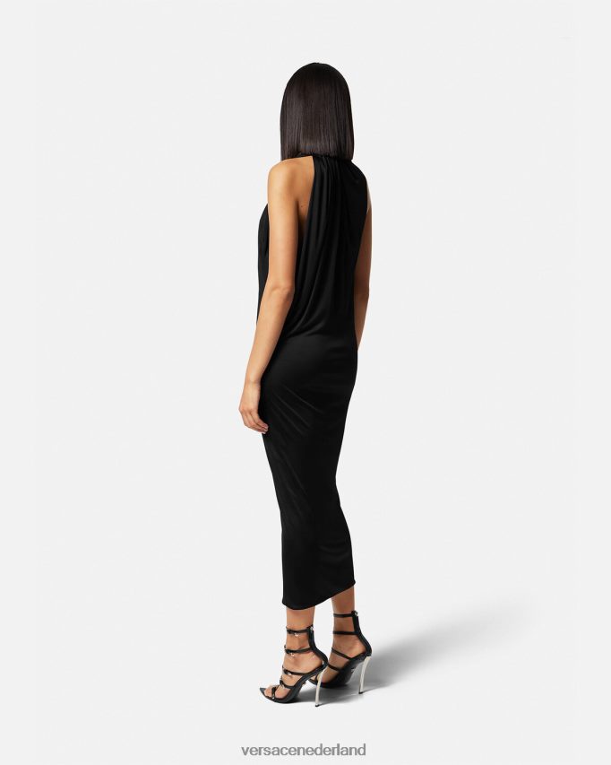 Versace Midi-jurk met halterhals en uitgesneden halslijn vrouwen zwart kleding J2T4F453