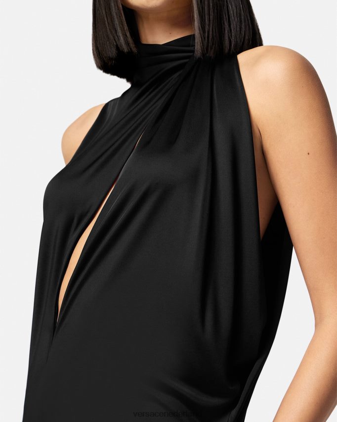 Versace Midi-jurk met halterhals en uitgesneden halslijn vrouwen zwart kleding J2T4F453