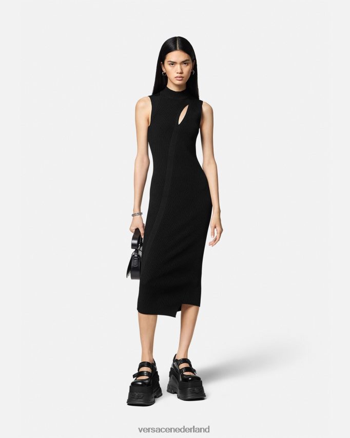 Versace Midi-jurk met uitgesneden col vrouwen zwart kleding J2T4F433