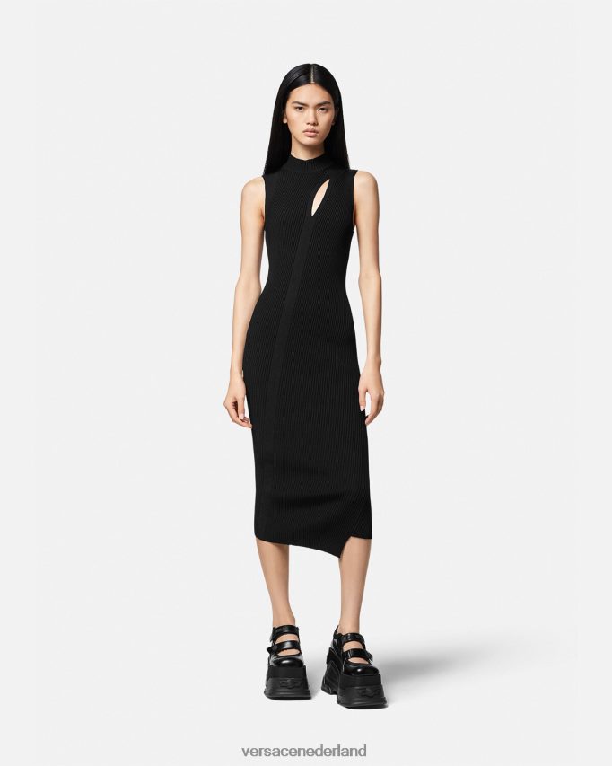 Versace Midi-jurk met uitgesneden col vrouwen zwart kleding J2T4F433