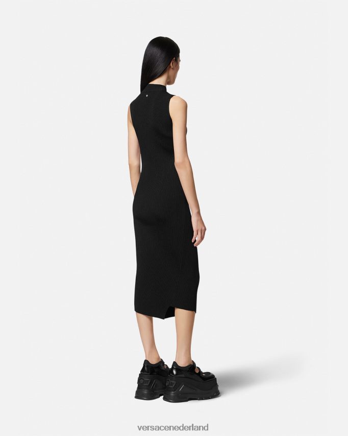 Versace Midi-jurk met uitgesneden col vrouwen zwart kleding J2T4F433