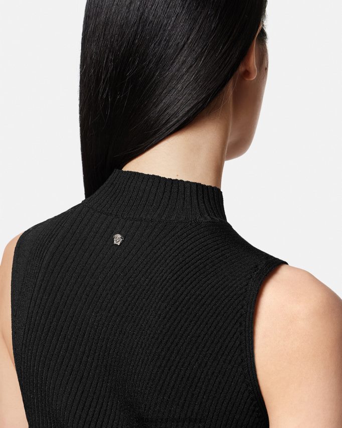 Versace Midi-jurk met uitgesneden col vrouwen zwart kleding J2T4F433