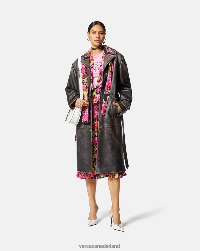 Versace Midi-overhemdjurk met orchideelogo en logo vrouwen zwart en afdrukken kleding J2T4F468