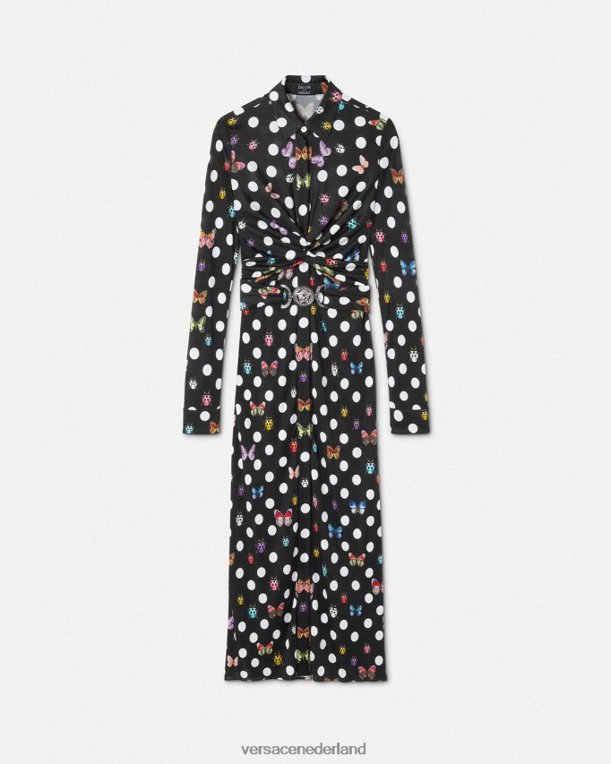 Versace Midi-overhemdjurk met vlinders Medusa '95 vrouwen afdrukken kleding J2T4F44