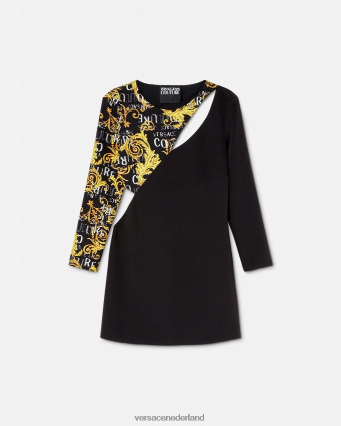 Versace Mini-jurk met logo-couture uitsnijding vrouwen zwart kleding J2T4F42191