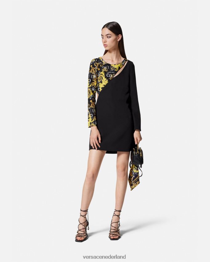 Versace Mini-jurk met logo-couture uitsnijding vrouwen zwart kleding J2T4F42191