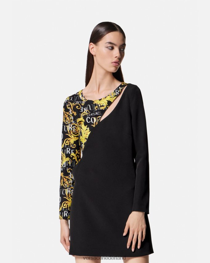 Versace Mini-jurk met logo-couture uitsnijding vrouwen zwart kleding J2T4F42191