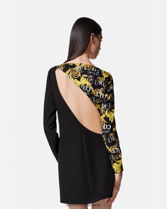 Versace Mini-jurk met logo-couture uitsnijding vrouwen zwart kleding J2T4F42191