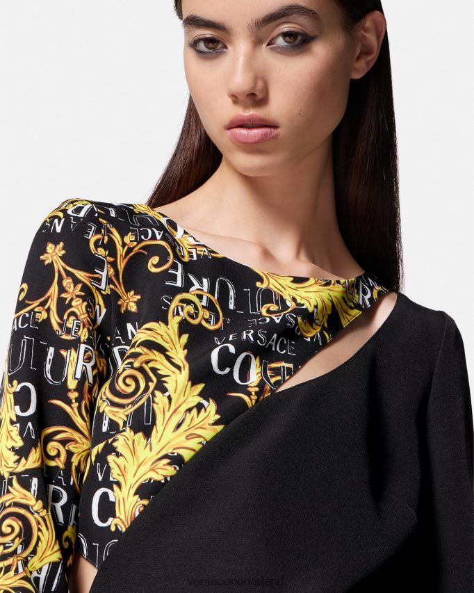 Versace Mini-jurk met logo-couture uitsnijding vrouwen zwart kleding J2T4F42191