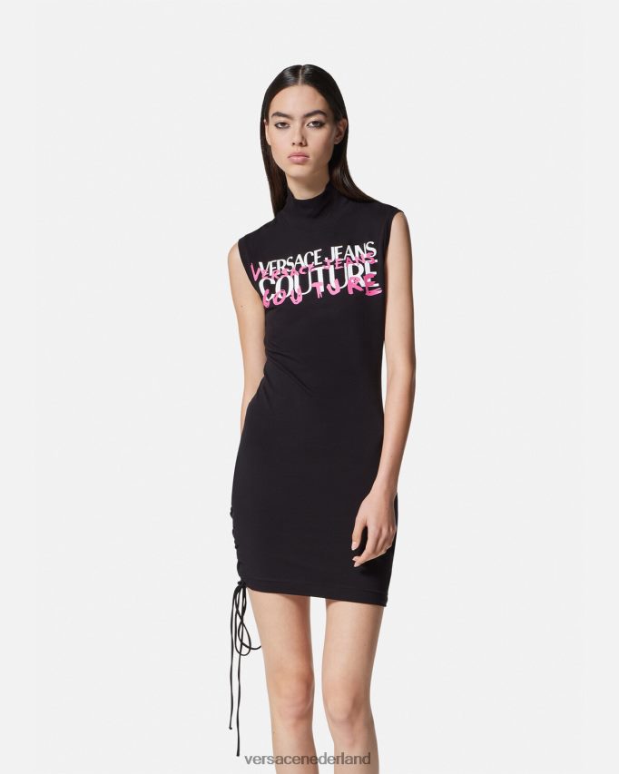 Versace Mini-jurk met logo en veters vrouwen zwart kleding J2T4F42158