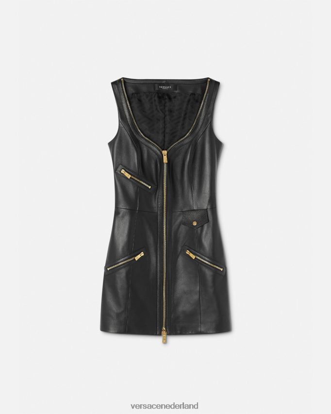 Versace Mini-jurk van bikerleer vrouwen zwart kleding J2T4F467