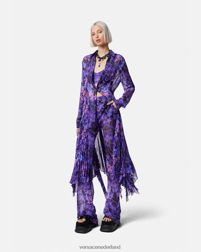Versace Orchidee barocco midi overhemdjurk vrouwen violet & afdrukken kleding J2T4F454