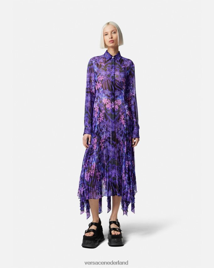 Versace Orchidee barocco midi overhemdjurk vrouwen violet & afdrukken kleding J2T4F454