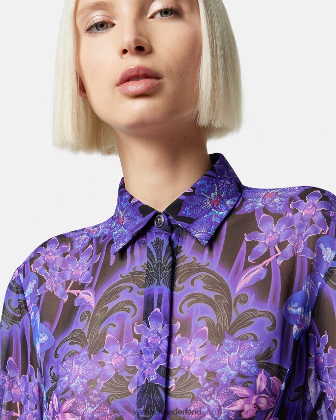 Versace Orchidee barocco midi overhemdjurk vrouwen violet & afdrukken kleding J2T4F454