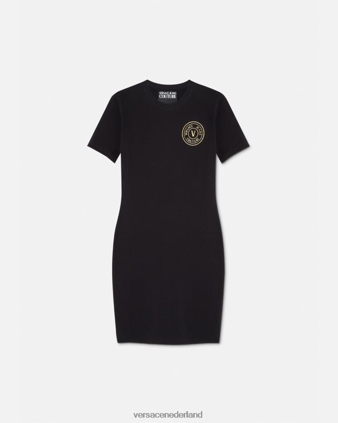 Versace T-shirtjurk met v-embleemlogo vrouwen zwart goud kleding J2T4F42144