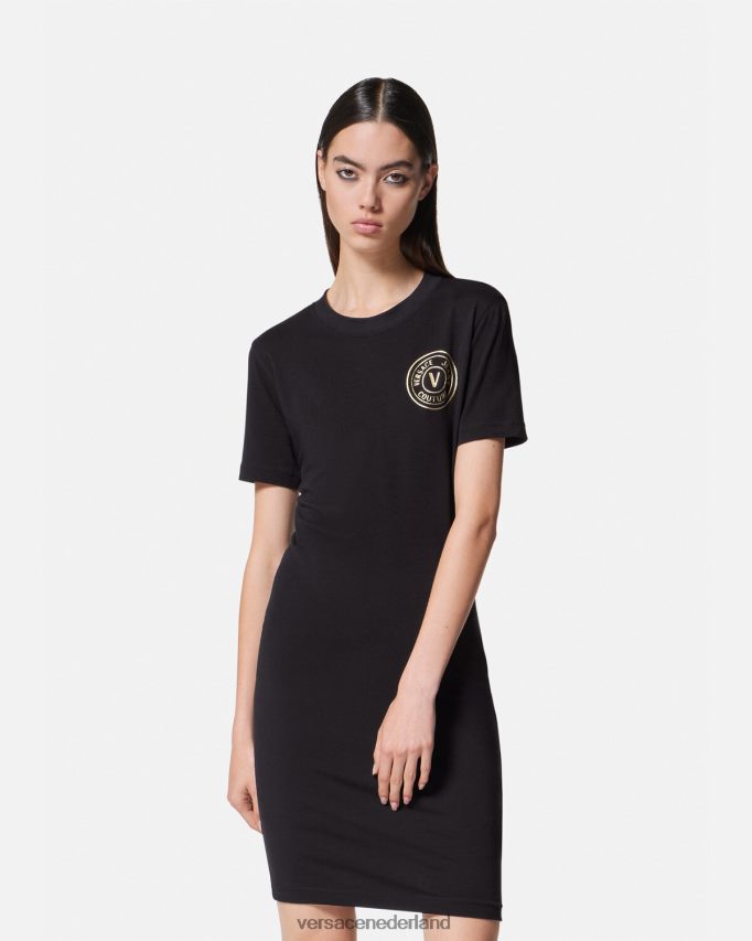 Versace T-shirtjurk met v-embleemlogo vrouwen zwart goud kleding J2T4F42144