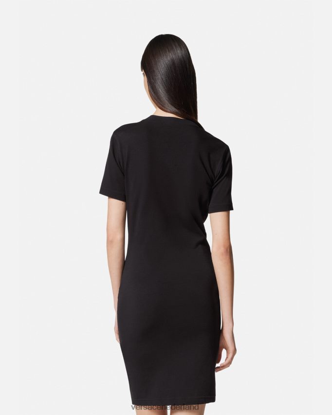 Versace T-shirtjurk met v-embleemlogo vrouwen zwart goud kleding J2T4F42144
