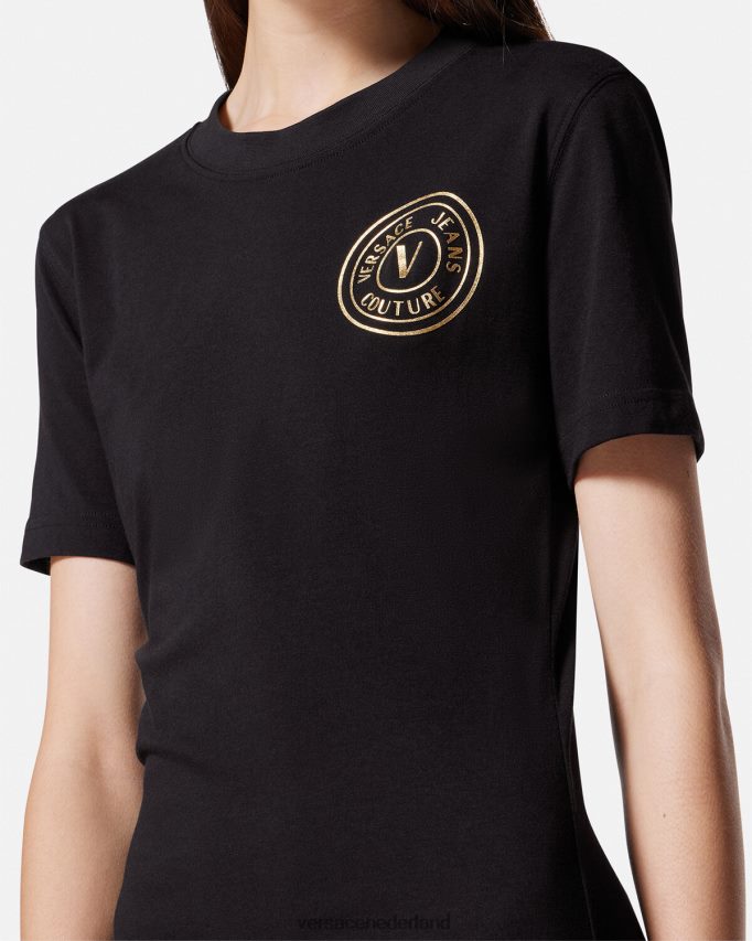 Versace T-shirtjurk met v-embleemlogo vrouwen zwart goud kleding J2T4F42144