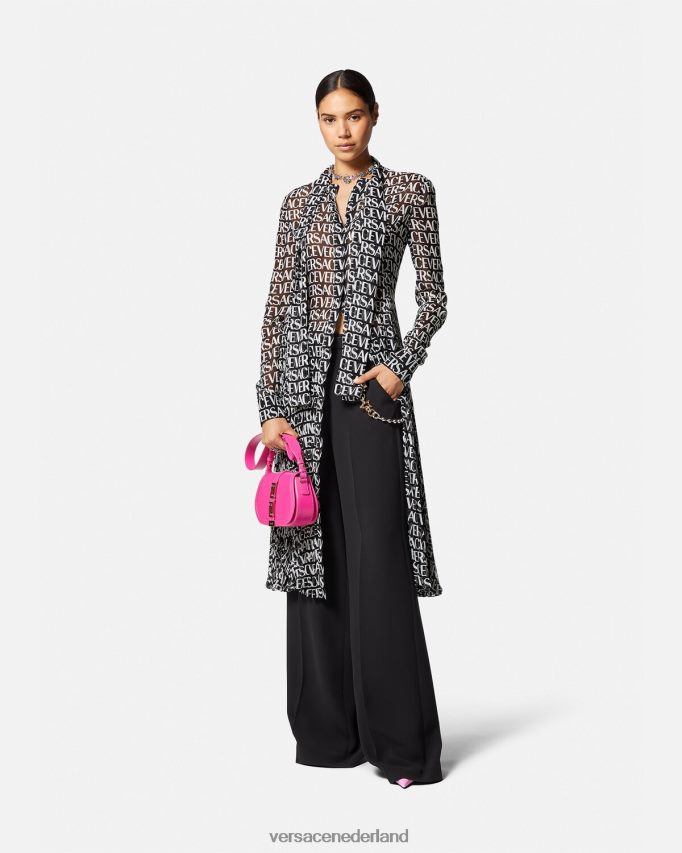 Versace all-over midi-shirtjurk vrouwen zwart en afdrukken kleding J2T4F455