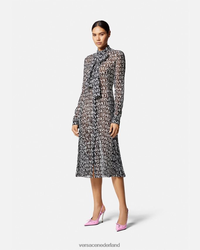 Versace all-over midi-shirtjurk vrouwen zwart en afdrukken kleding J2T4F455
