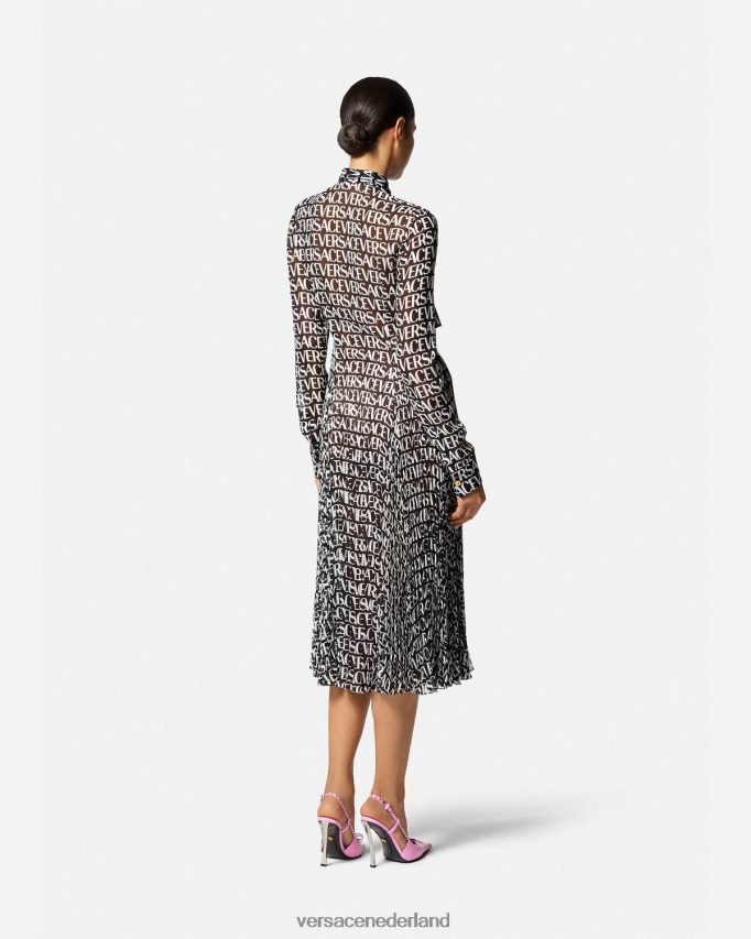 Versace all-over midi-shirtjurk vrouwen zwart en afdrukken kleding J2T4F455