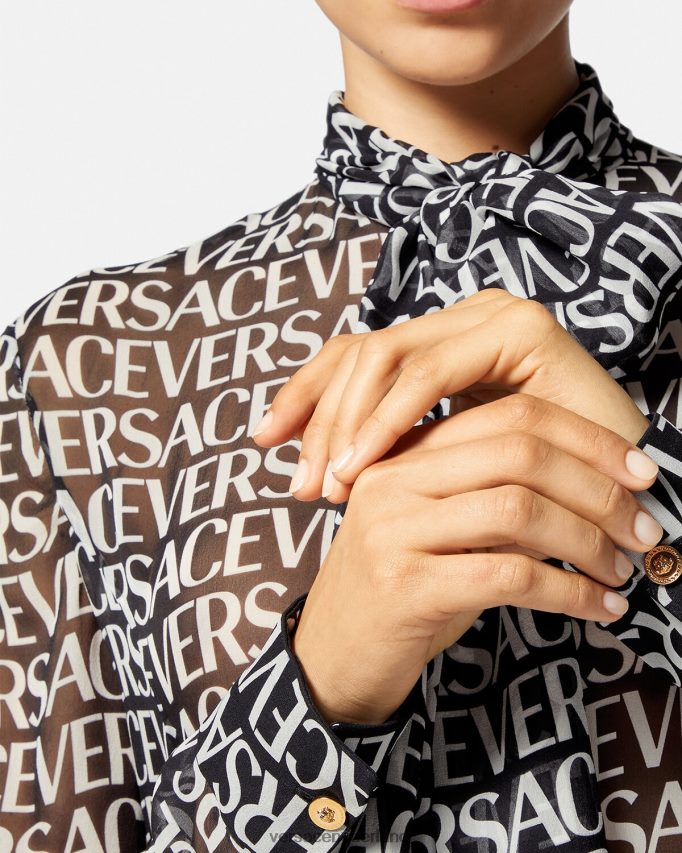 Versace all-over midi-shirtjurk vrouwen zwart en afdrukken kleding J2T4F455