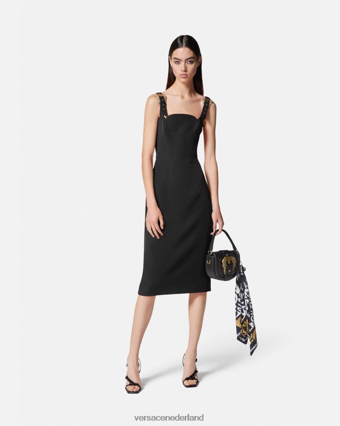 Versace barokke midi-jurk met gesp vrouwen zwart kleding J2T4F42142