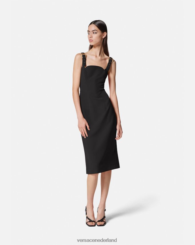 Versace barokke midi-jurk met gesp vrouwen zwart kleding J2T4F42142