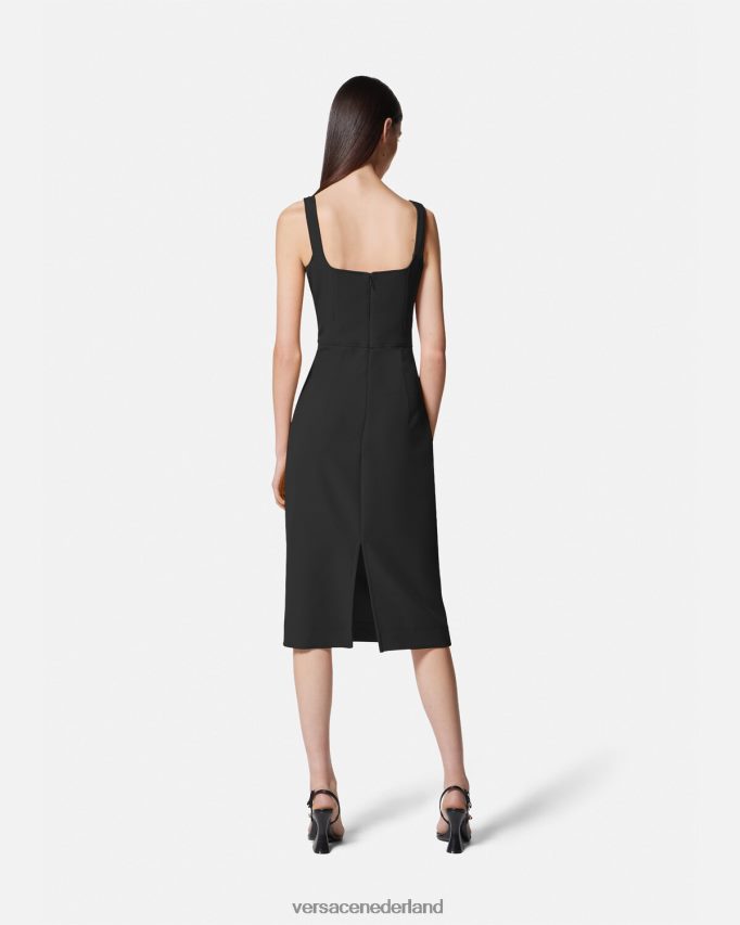 Versace barokke midi-jurk met gesp vrouwen zwart kleding J2T4F42142