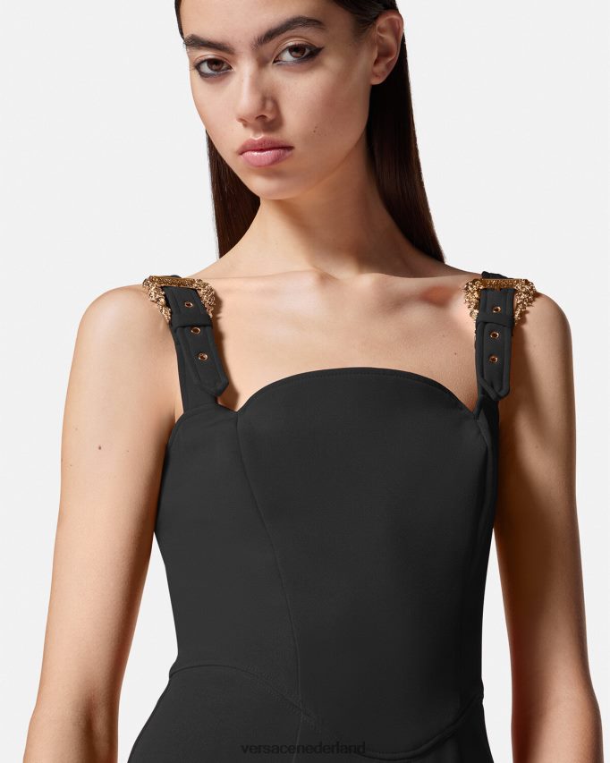 Versace barokke midi-jurk met gesp vrouwen zwart kleding J2T4F42142