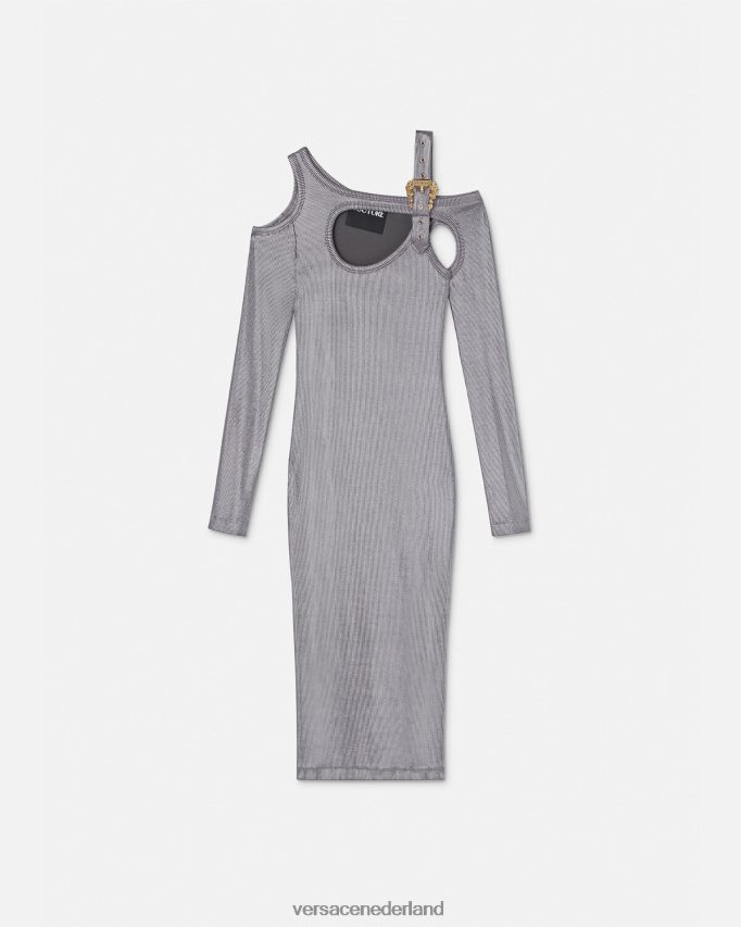 Versace barokke midi-jurk met uitgesneden gesp vrouwen zilver kleding J2T4F42196